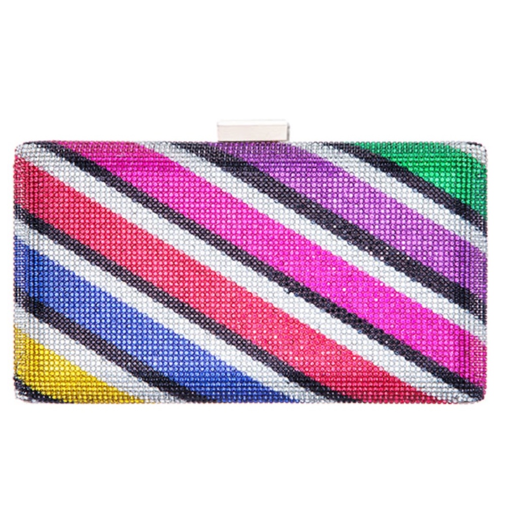 CRYSTALS RAINBOW STRIPED EVENING CLUTCH NWOT